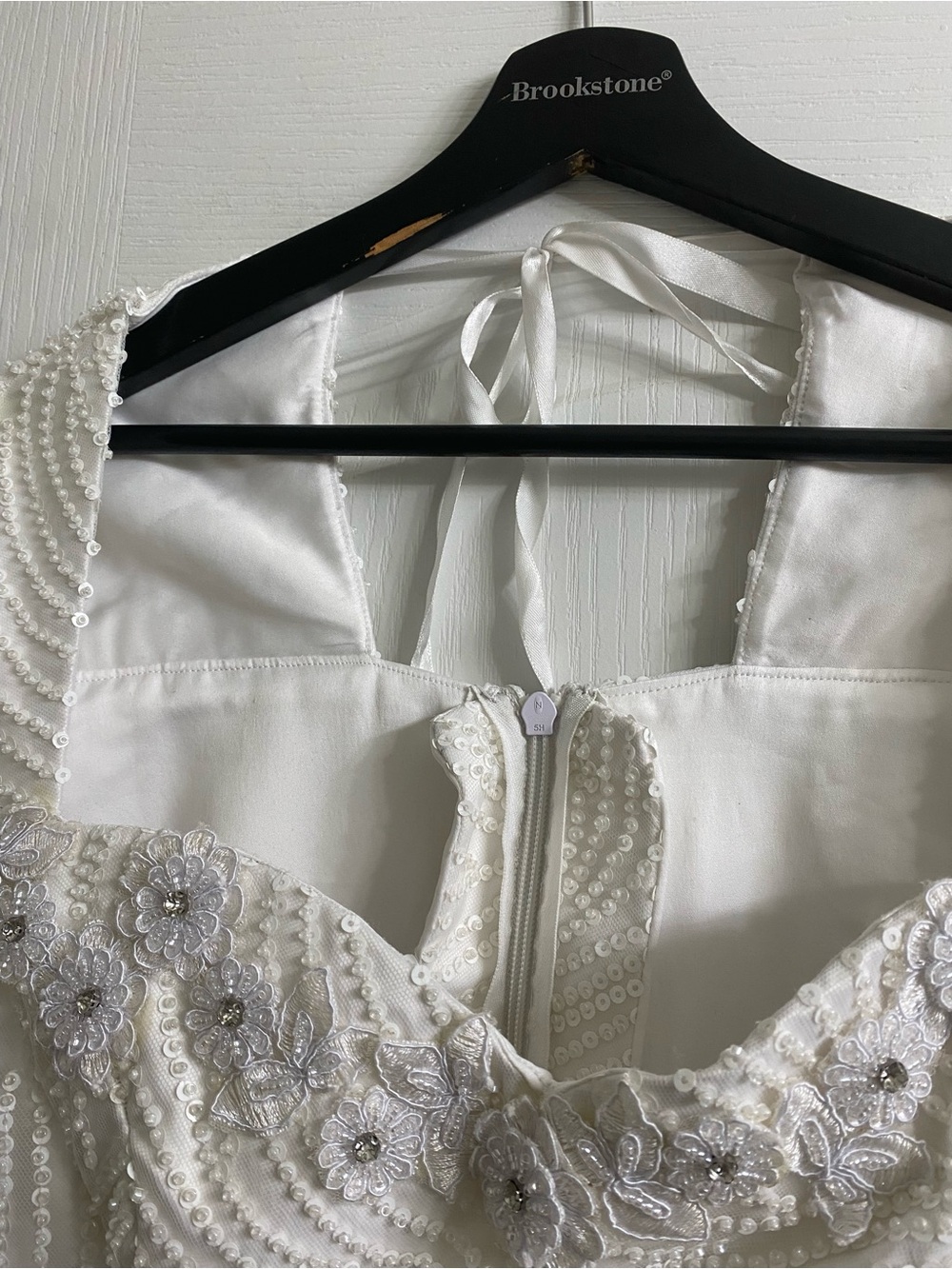 Vintage Elegant White Swirl Sequin Beaded Midi Formal Dress Long Sheer Sleeves M - Picture 6 of 16